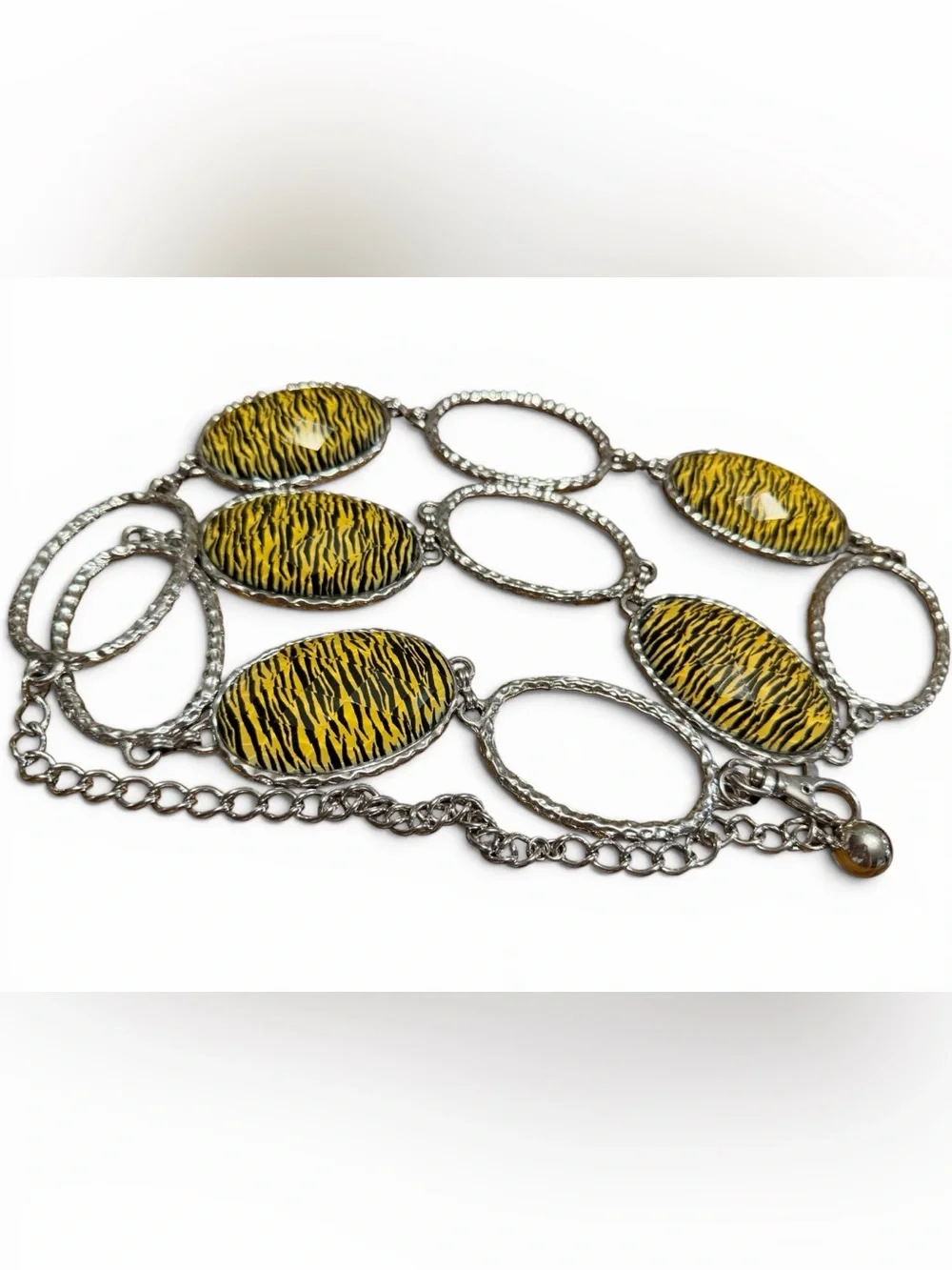 Vintage Cache Tiger Stripe Chain Belt Silver Tone Adjustable 35-40” Y2K Glam